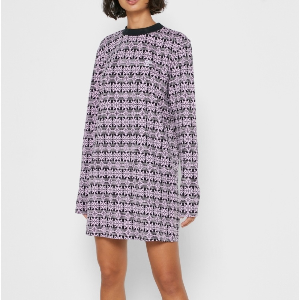 Adidas long sleeve T Shirt dress in MagicBerry/Black.
